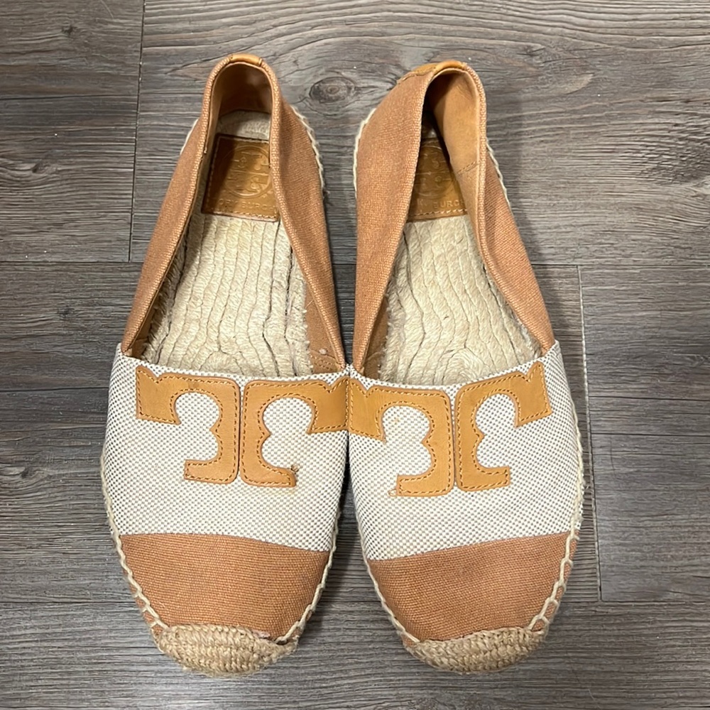 Tory Burch Tan Logo Espadrille Flats
